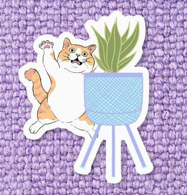 Sticker Funny Cat vs. Plant