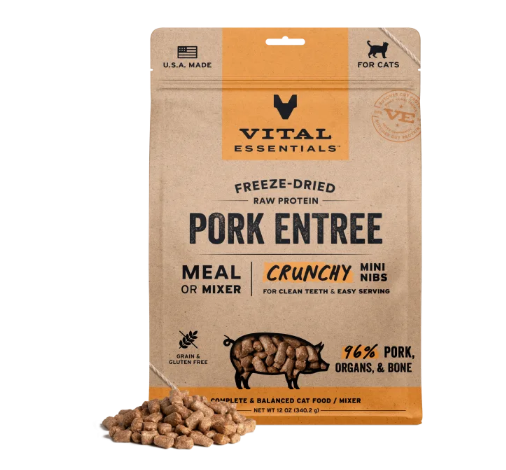 Vital Essentials Cat Freeze Dried Crunchy Nibs Pork 12oz