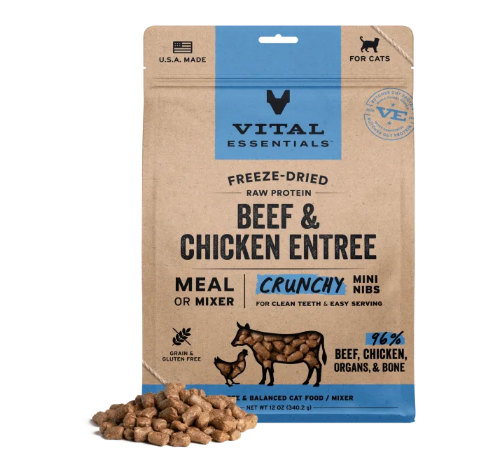 Vital Essentials Cat Freeze Dried Crunchy Nibs Beef & Chicken 12oz