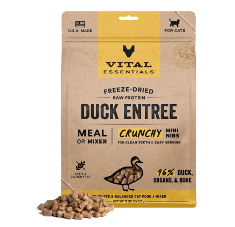 Vital Essentials Cat Freeze Dried Crunchy Nibs Duck 12oz