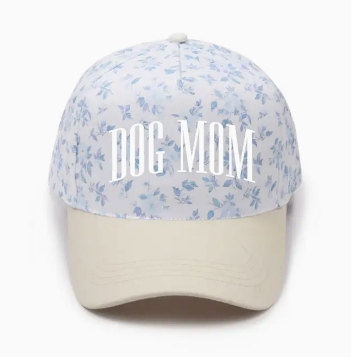 5 Panel Hat Dog Mom Embroidery Blue Floral
