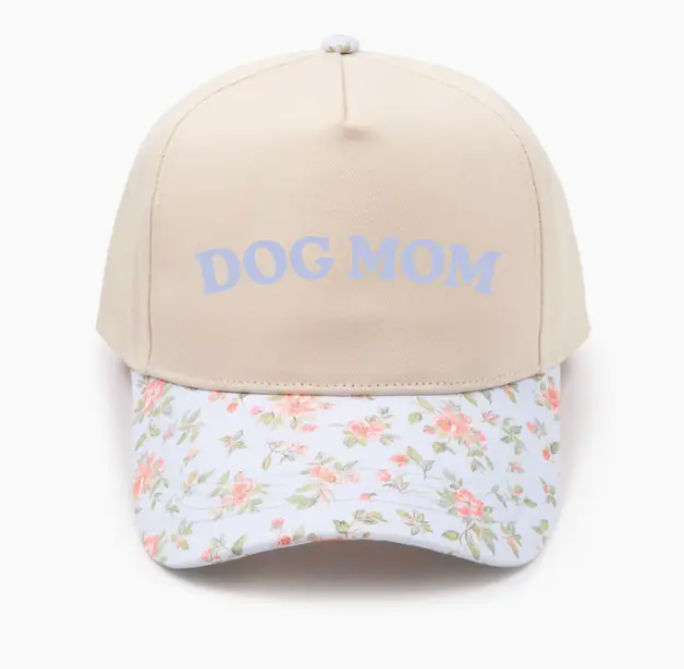 5 Panel Hat Dog Mom Beige Blue Floral
